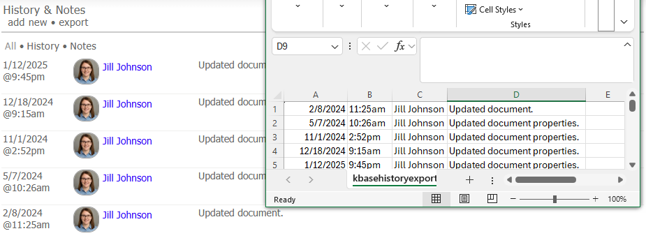 Example Change Log Export
